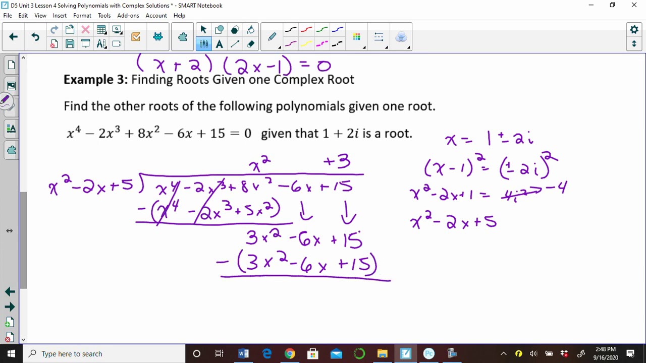 Solving Polynomials given Complex Solutions Continued - YouTube