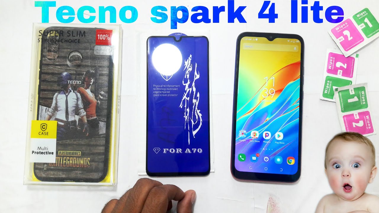 Tecno Spark 4 Lite Glass Protector Installation And PUBG Beck Cover// Amazing Glass Protector/ Tecno
