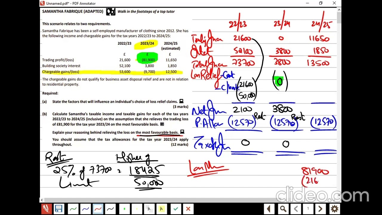 ACCA TX - Revision Kit - Q125 Samantha Fabrique (Trading Losses) - Sept 25 Attempt