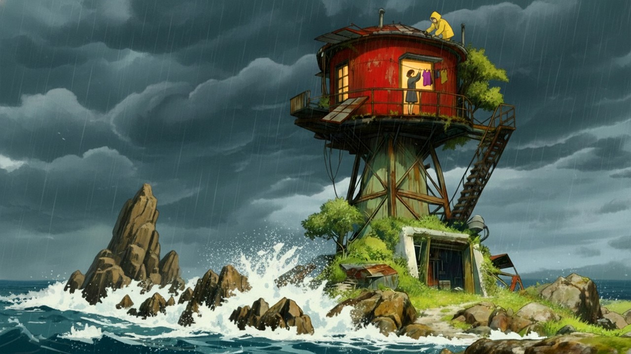 A Rainy Day Spent Together at The Lighthouse by The Sea | Cooking ASMR | Ghibli-Style Video