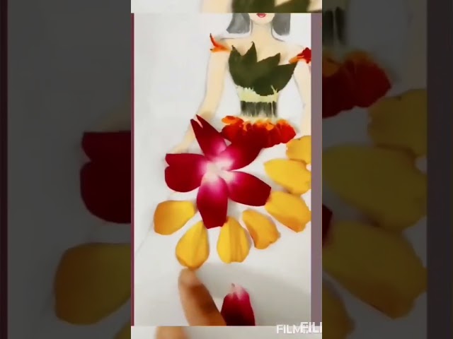 Girl with Flower dress Drawing | Flower Dress Drawing easy| fashion illustration using flower petals