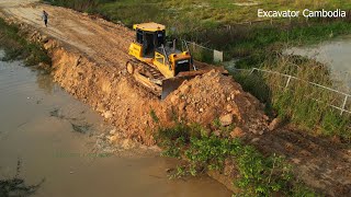 Amazing Powerful Bulldozer Pushing Dirt Building New Road & Skill Operator  Dump Truck Dumping Dirt