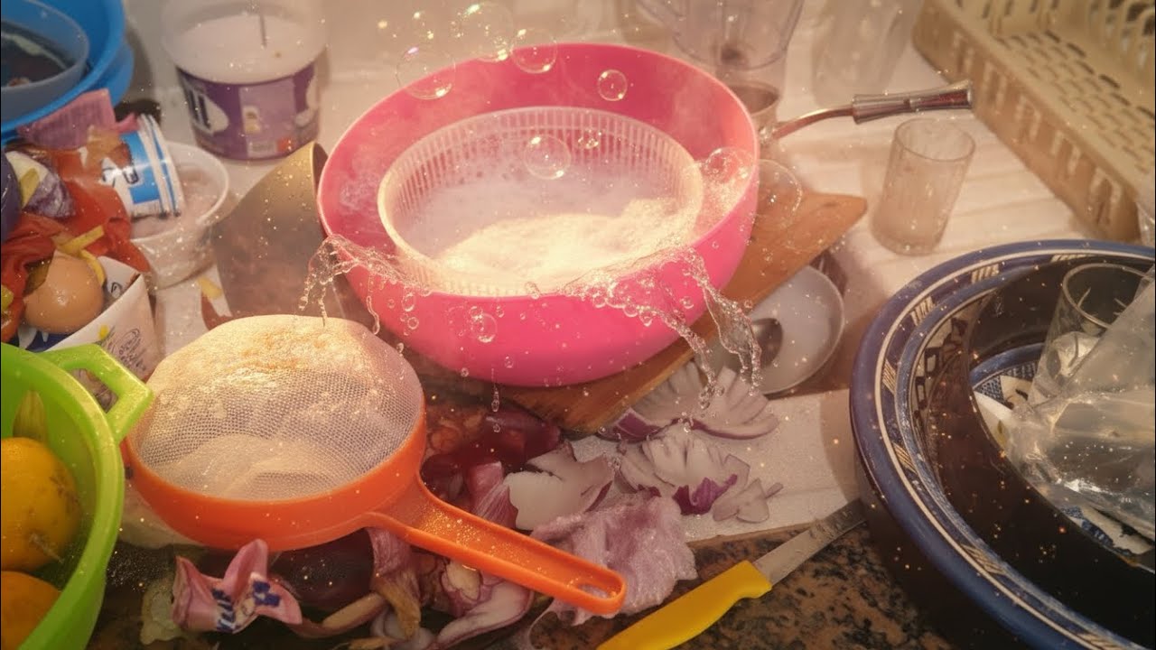 ASMR تنظيف الأواني المتراكمة | راحة فورية للأعصاب وتنظيف المطبخ بمتعة