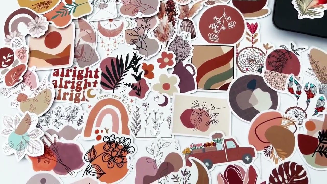 50 Cute Boho Stickers Retro Pack Hydroflask Laptop Car Sticker Pack