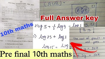 💯💯10th maths pre final exam paper 2023 answer key|10th Maths pre final exam paper 2023 answer key