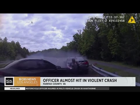 Officer in VA almost hit in violent crash