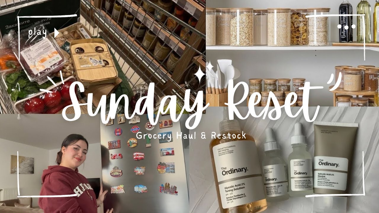 SUNDAY RESET VLOG | grocery haul, restocking,cooking & self-care 🫧🛒👩🏻‍🍳🧺🧽