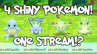 ☆ 4 SHINY POKEMON!? ☆ Shiny Squirtle Nidoran Mankey & Sandshrew! ( Pokemon Let's Go Shiny Reaction )