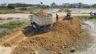 Wonderful Activity! By Land Filling Process Using Dump Trucks And Dozer Komatsu Moving Stone &amp; Soil