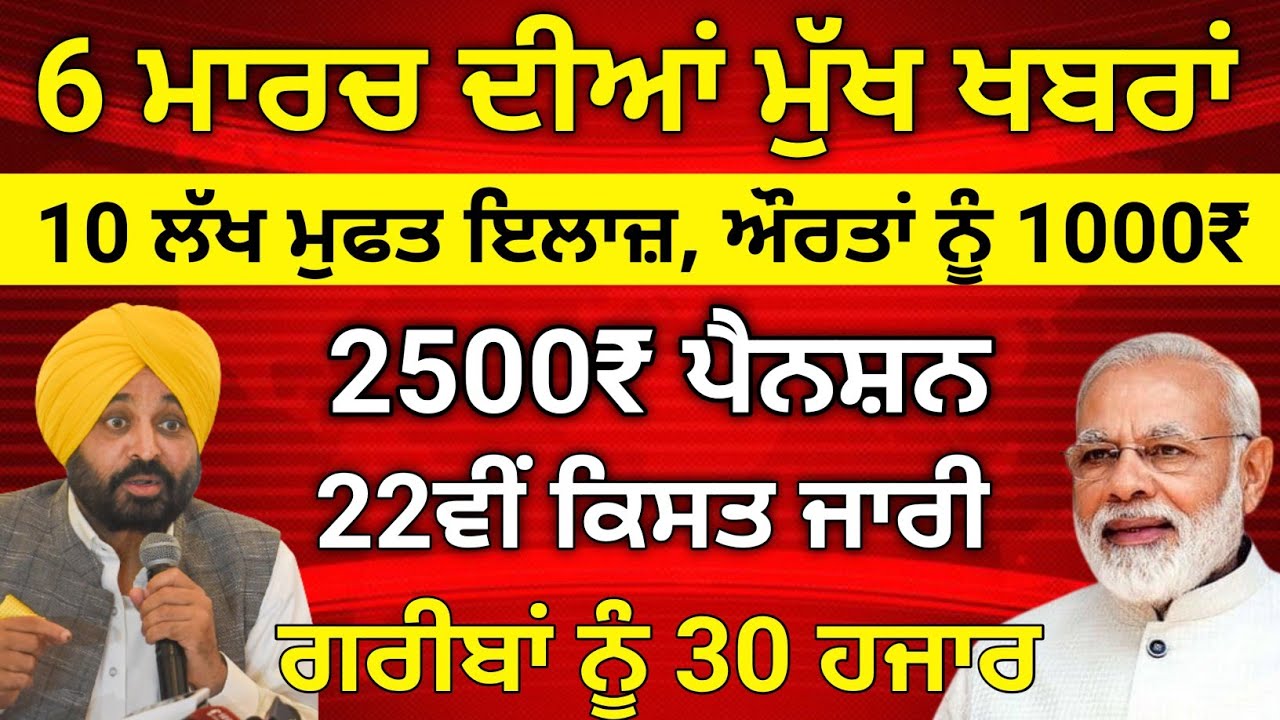 6 ਮਾਰਚ 2026 ਦੇ ਵੱਡੇ ਐਲਾਨ, 2500 Pension, 1000 Woman Pension, Latest Govt Scheme, #2500pension