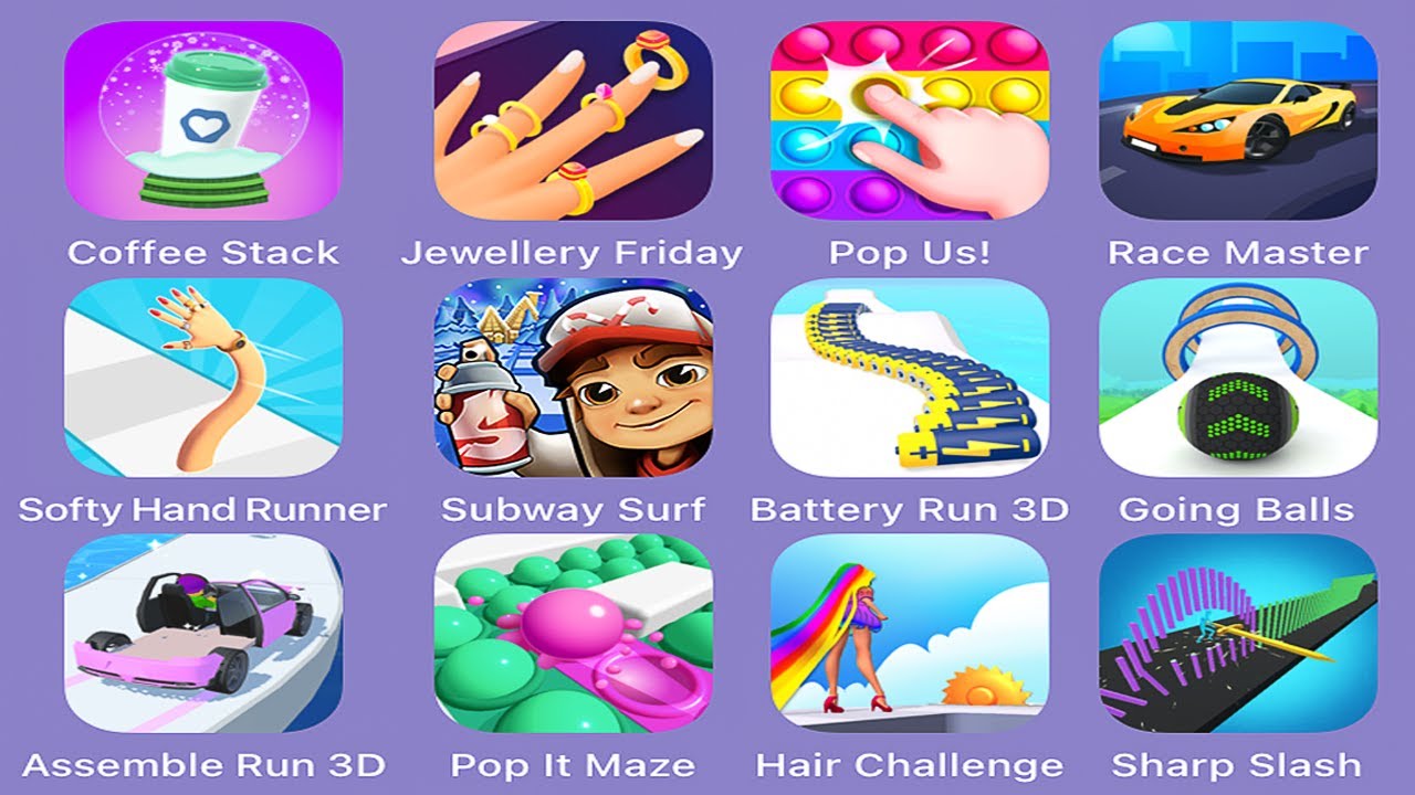 Coffee Stack,Jewellery Friday,Pop Us,Race Master 3D,Softy Hand Runner,Subway Surfers,Battery Run 3D‏