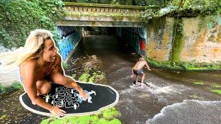 PROFESSIONAL SKIMBOARDERS SLIDE DOWN THE PERFECT STORM DRAIN!