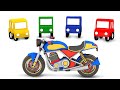 ¡Vamos a montar una motocicleta!  4 coches coloreados. Dibujos animados para niños en español.