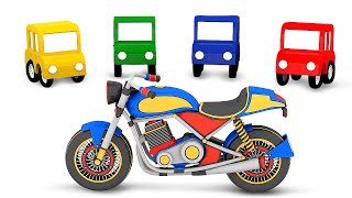 ¡Vamos a montar una motocicleta!  4 coches coloreados. Dibujos animados para niños en español.
