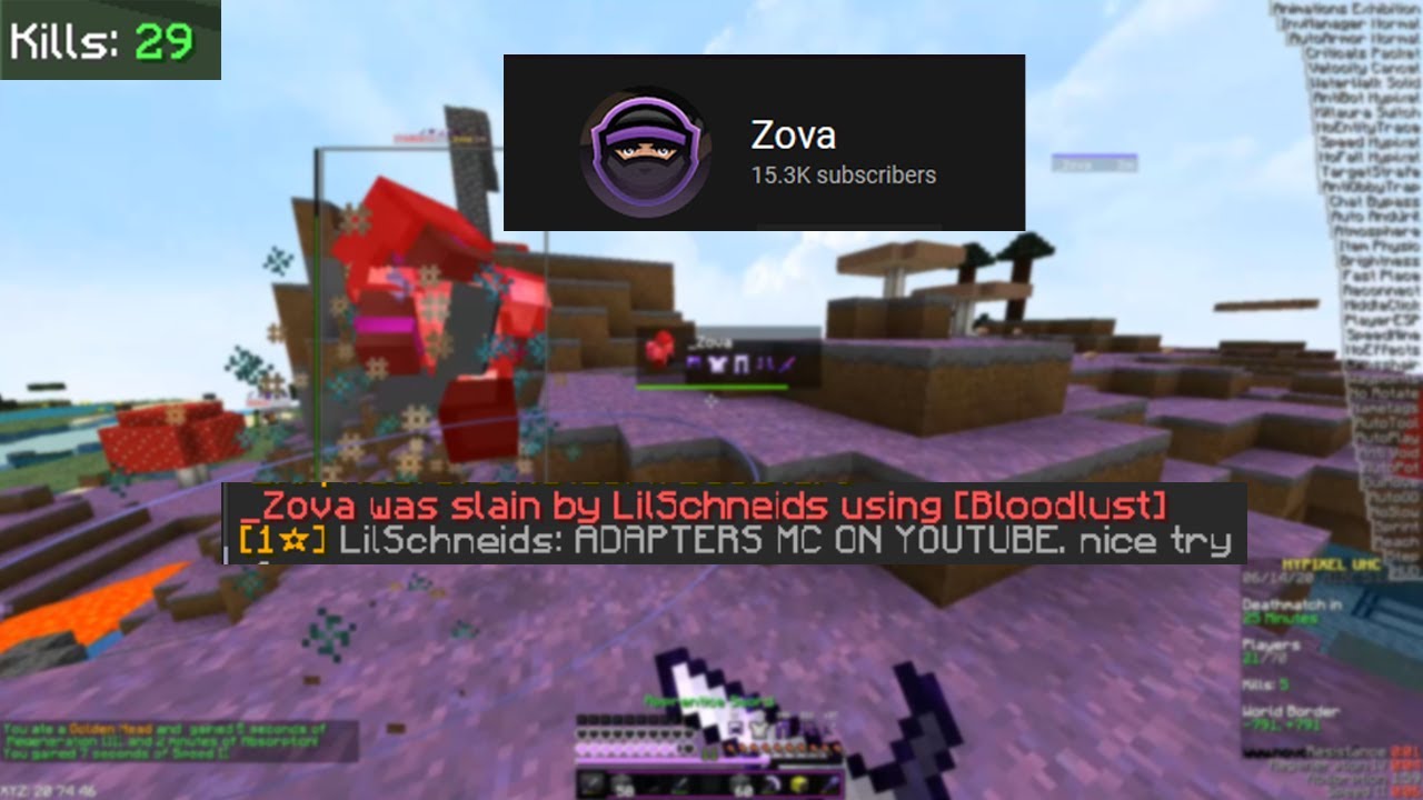 Bhopping on a Youtuber | Hypixel UHC Hacking (Zova) ft. Novoline