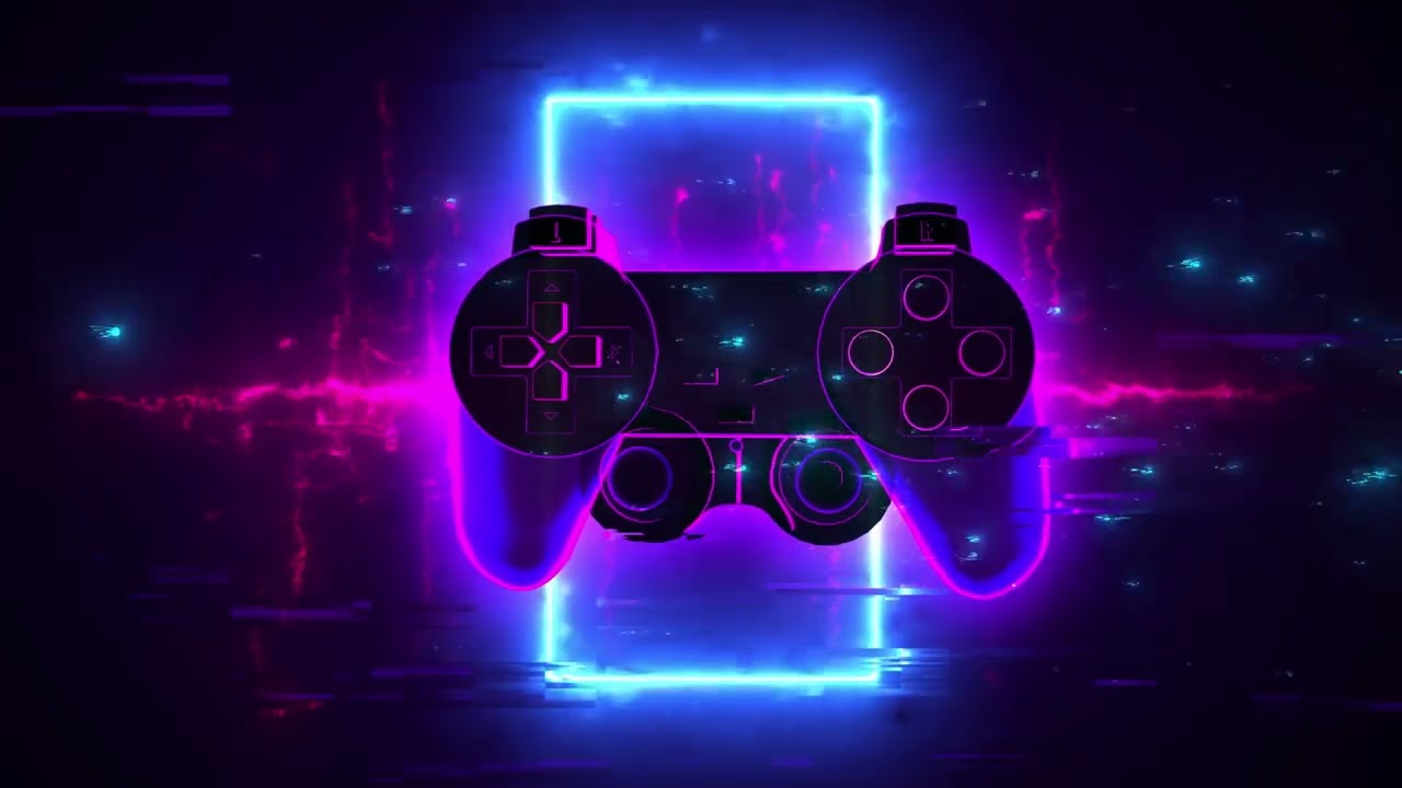 Cyberpunk Hi-Tech Glitchy Neon Gamepad Background video | Footage | Screensaver