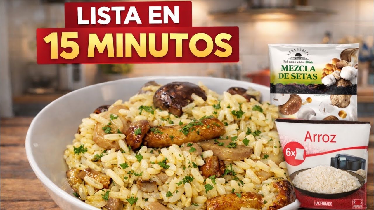🚀Receta fácil y rápida para cenar en 15 minutos (Sin complicaciones) con setas 🍄 y arroz 🍚 congelado