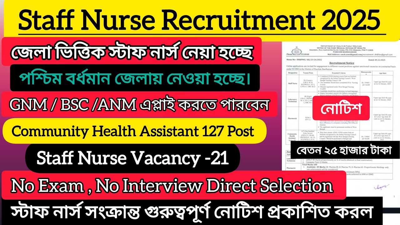 Staff Nurse Recruitment 2025 Paschim Bardhaman District | Eligibility, Salary & Application Process