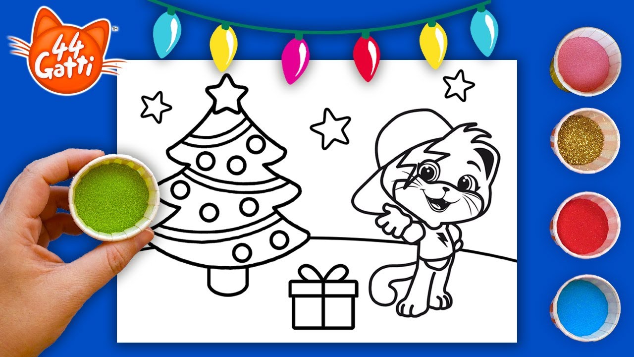 44 Gatti | Lavoretto natalizio facile: Coloriamo Lampo e il suo albero con la sabbia!