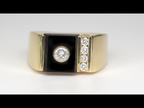 vintage-gentlemen's-designer-diamond-&-onyx-engagement-ring-heavy-solid-14k-yellow-gold