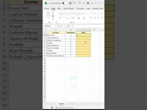 Excel'de Ürünlerin Müşteri