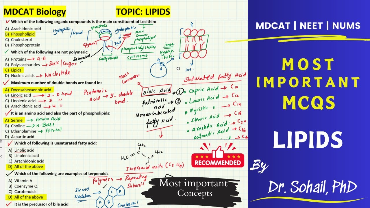 Most Important MCQS Discussion on lipids | MDCAT | NUMS | NEET - YouTube
