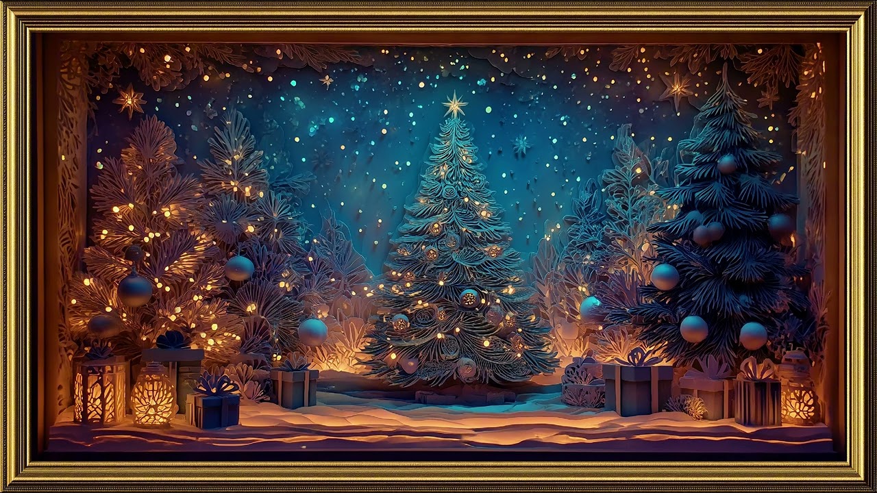 4K Golden Christmas Tree | Framed TV Art Hack | Glowing Paper Cut | Ambient Festive Screensaver