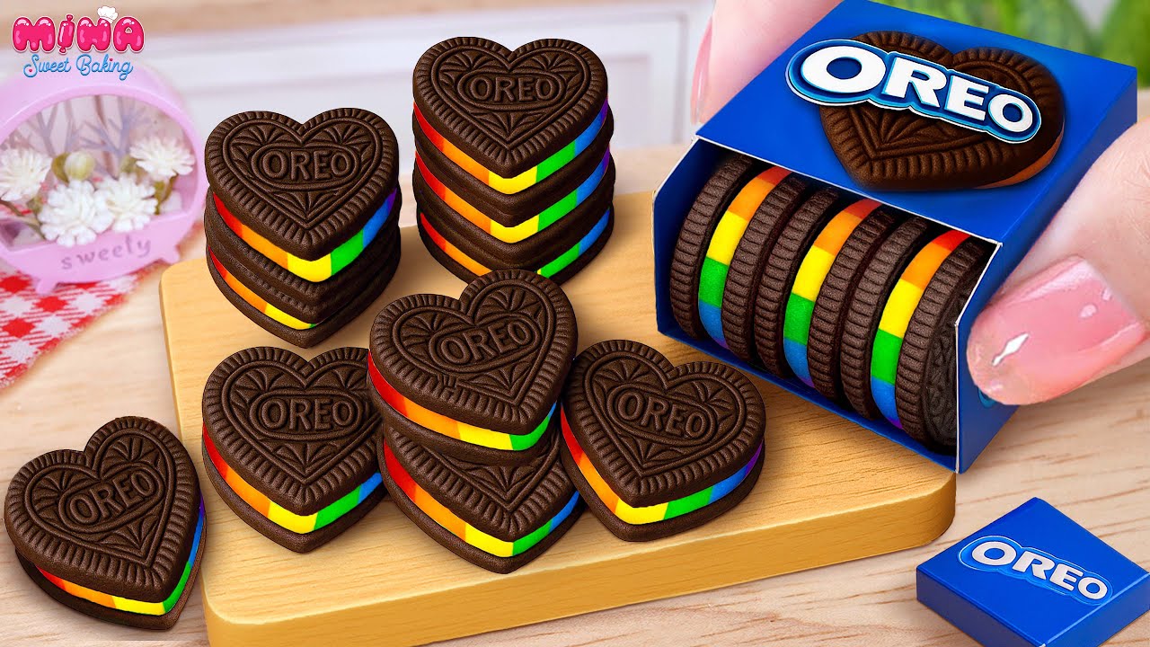 💙Best of Rainbow OREO Cake Recipe💙Lovely Miniature OREO Heart Cake Decoration🌈Mina Sweet Baking