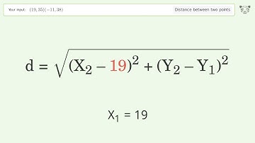 Find the distance between two points p1 (19,35) and p2 (-11,38): Step-by-Step Video Solution