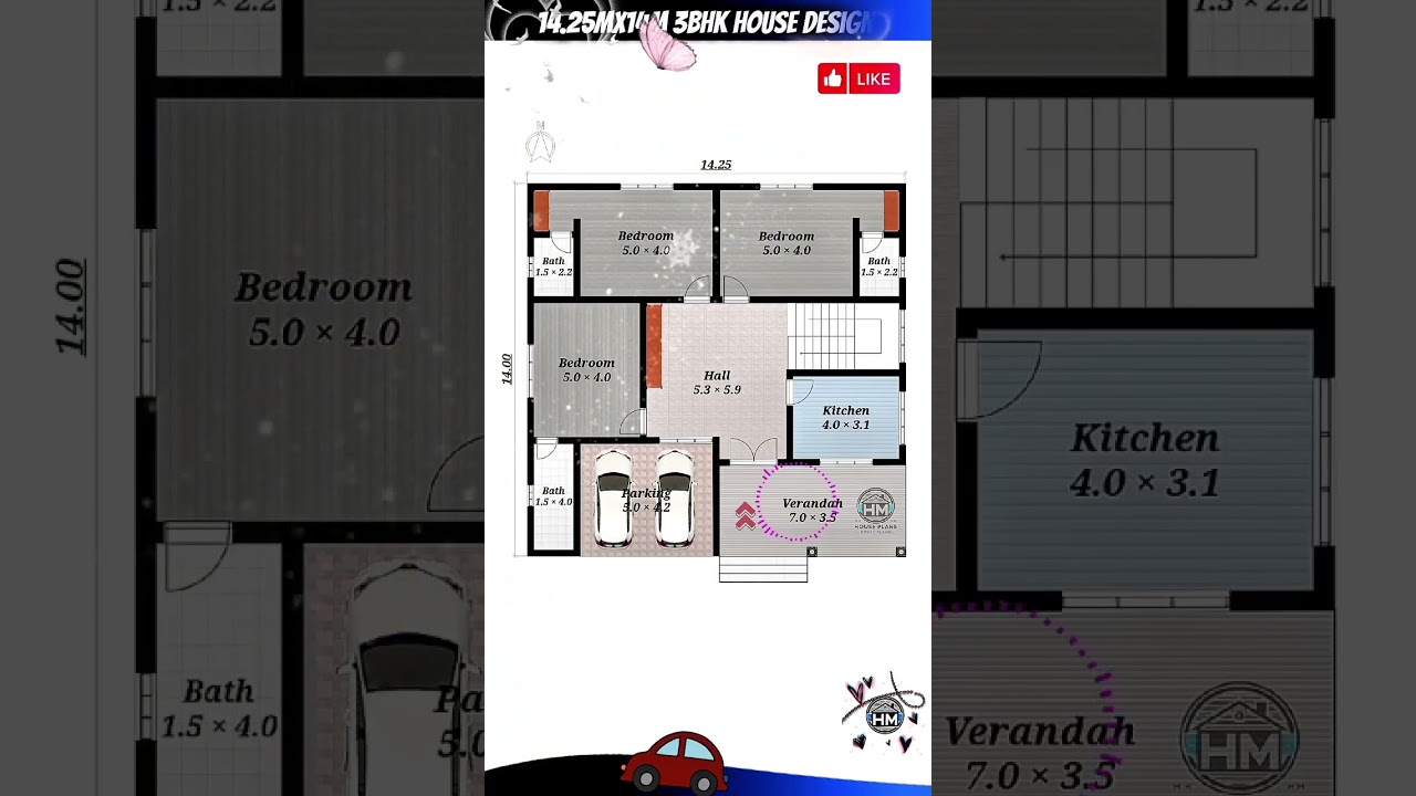 🏠 200 sqm 3BHK House Plan | 14.25m x 14m Modern Home Design