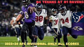No. 4 Texans at No. 1 Ravens 2023-24 AFC Divisional Round Only All Scores