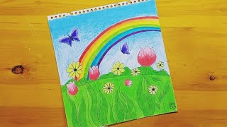 رسم منظر طبيعي || رسم عن فصل الربيع || landscape drawing || drawing about spring 1