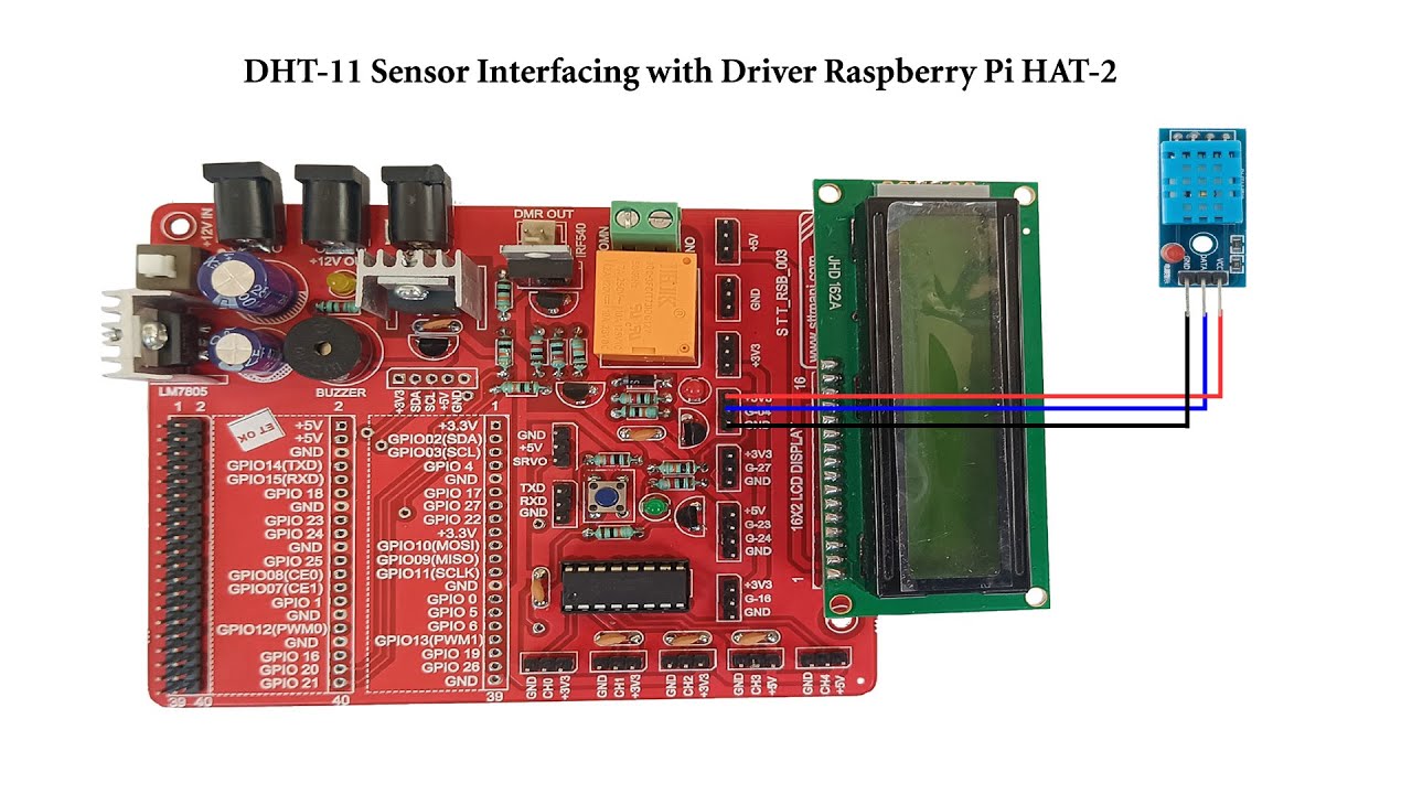DHT11 SENSOR INTERFACING WITH RASPBERRY PI HAT-2 BOARD - YouTube