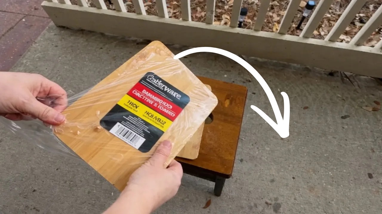 She puts a cutting board on her porch for this GENIUS kitchen countertop idea!