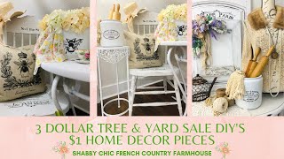3 DOLLAR TREE & YARD SALE MAKEOVERS! $1 HOME DECOR PROJECTS - FRENCH COUNTRY SHABBY FARMHOUSE STYLE