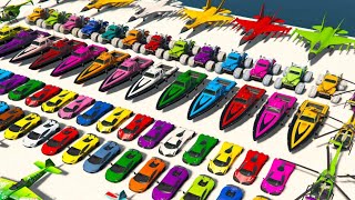 GTA V Mega Ramp Boats, Cars, Motorcycle with Trevor and Friends New Stunt Map Challenge