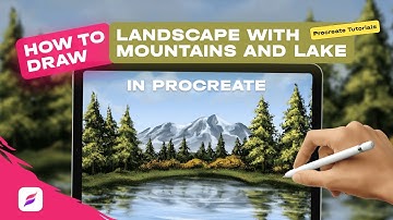 How to draw a landscape in Procreate ⛰️ Landscape with mountains and a lake in Procreate
