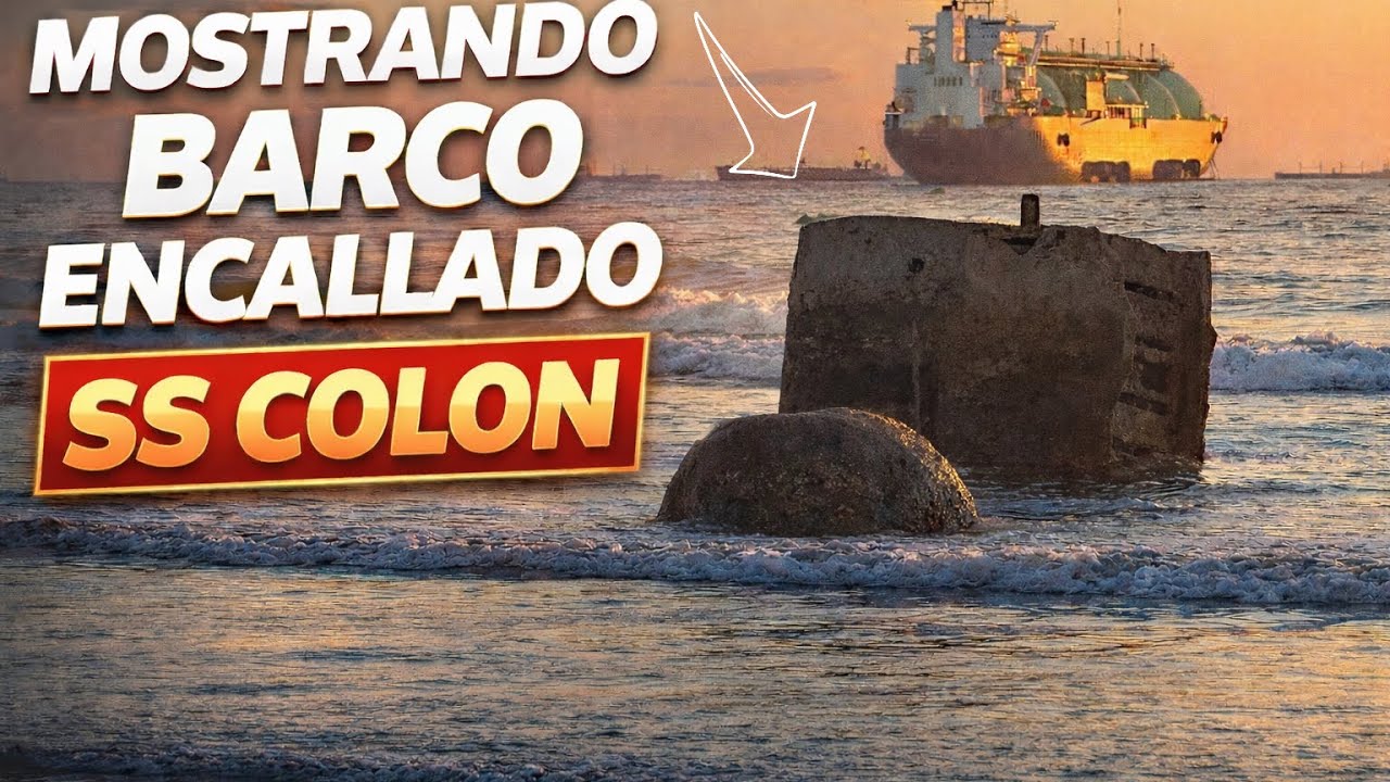 Mostrando barco encallado SS COLON,en el puerto de Acajutla.