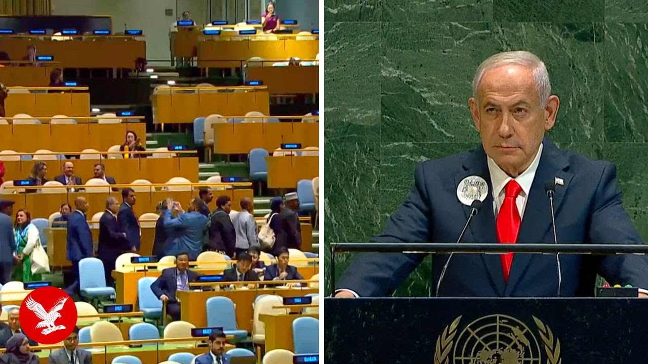 UN delegates walk out of Netanyahu's speech