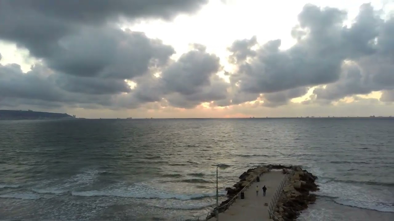 Travel in Israel. Middle Eastern Sunset. Kiryat Yam's, Haifa viewing