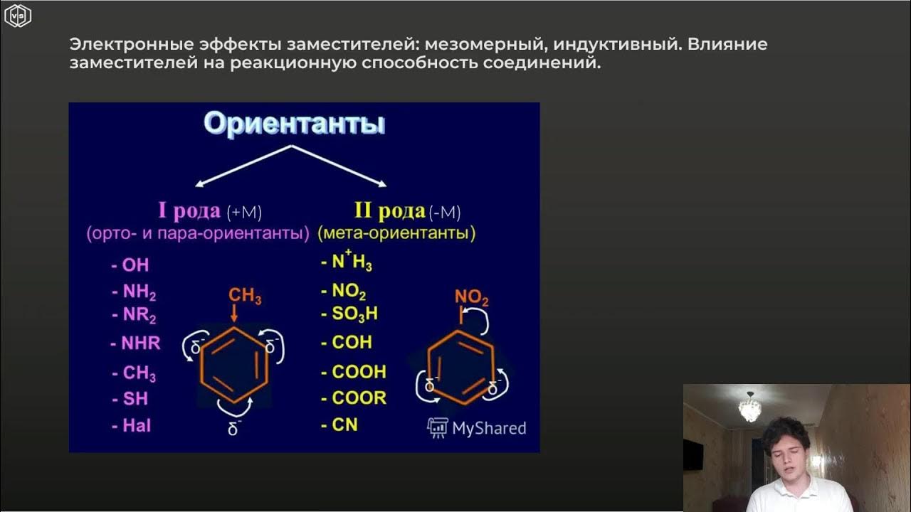 Эффекты заместителей при электрофильном замещении Химия онлайн