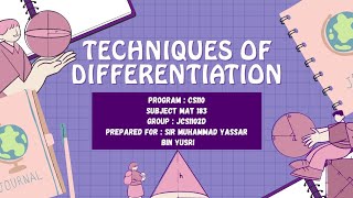 MAT183 VIDEO ASSIGNMENT : TECHNIQUES OF DIFFERENTATION