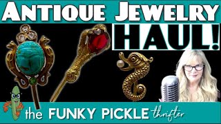 HIGH END Antique 14k Gold DRAGON Stick Pins & Vintage Jewelry Haul Victorian Edwardian Cameos & MORE