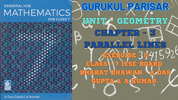 PARALLEL LINES UNIT - GEOMETRY || EX - 3 BHARATI BHAWAN CLASS - 7 MATHEMATICS