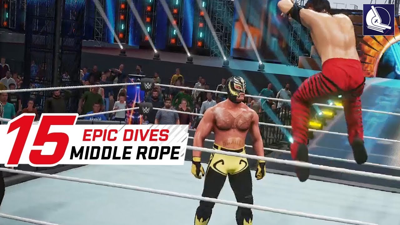 WWE 2K18: 15 Amazing Middle Rope Dives - YouTube