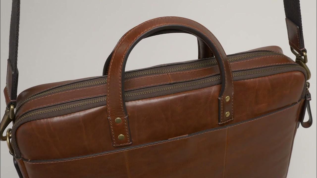 Fossil Men's Haskell Leather Double Zip Briefcase Messenger Laptop Bag