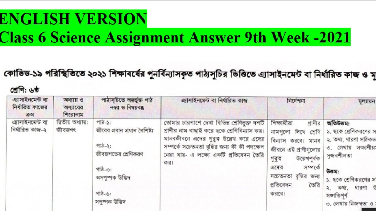 class 6 science assignment 9th week