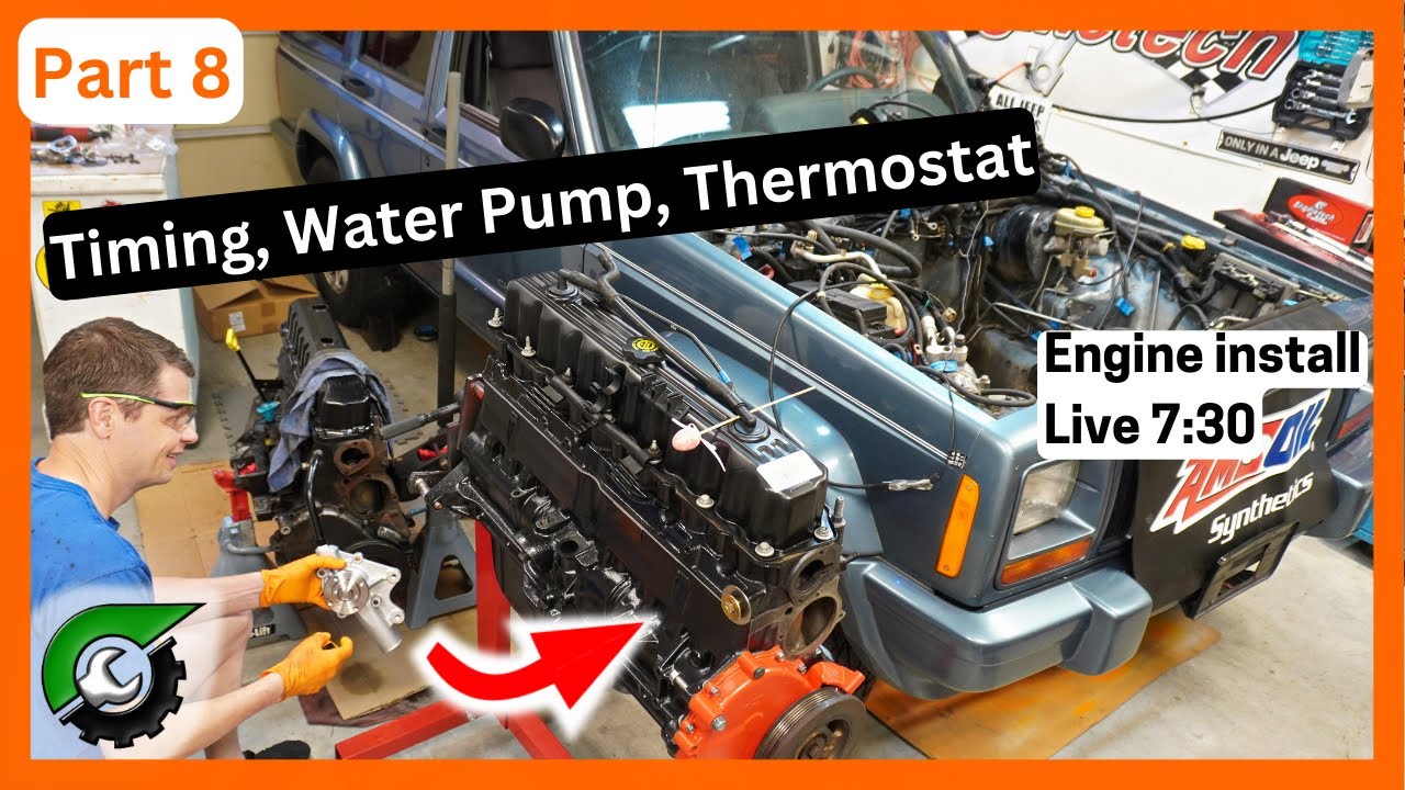 Jeep XJ 4.0L Engine Install LIVE: Part 8, Timing, Thermostat