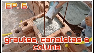 TIJOLO ECOLOGICO, GUARAREMA EP 6 enchendo canaletas com conduites e coluna