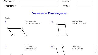 Parallelograms - solving for x (angles and sides)